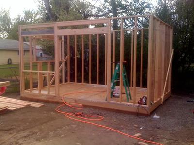 Shed framing going up on its floor